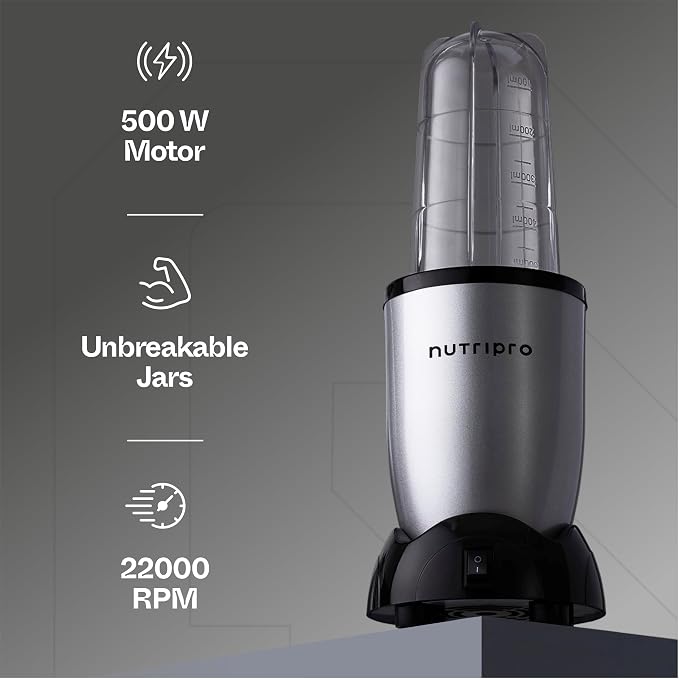 NutriPro Juicer Mixer Grinder - Smoothie Maker - 500 Watts (2 Jars & 1 Blade, Silver) - 2 Year Warranty